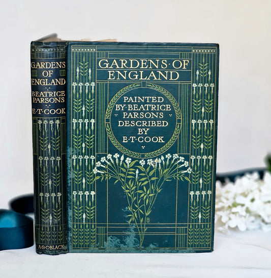 1908 Gardens of England by ET Cook / A&C Black, London / Beautifully Bound / With 20 Full Colour Plate Paintings / In Good Condition