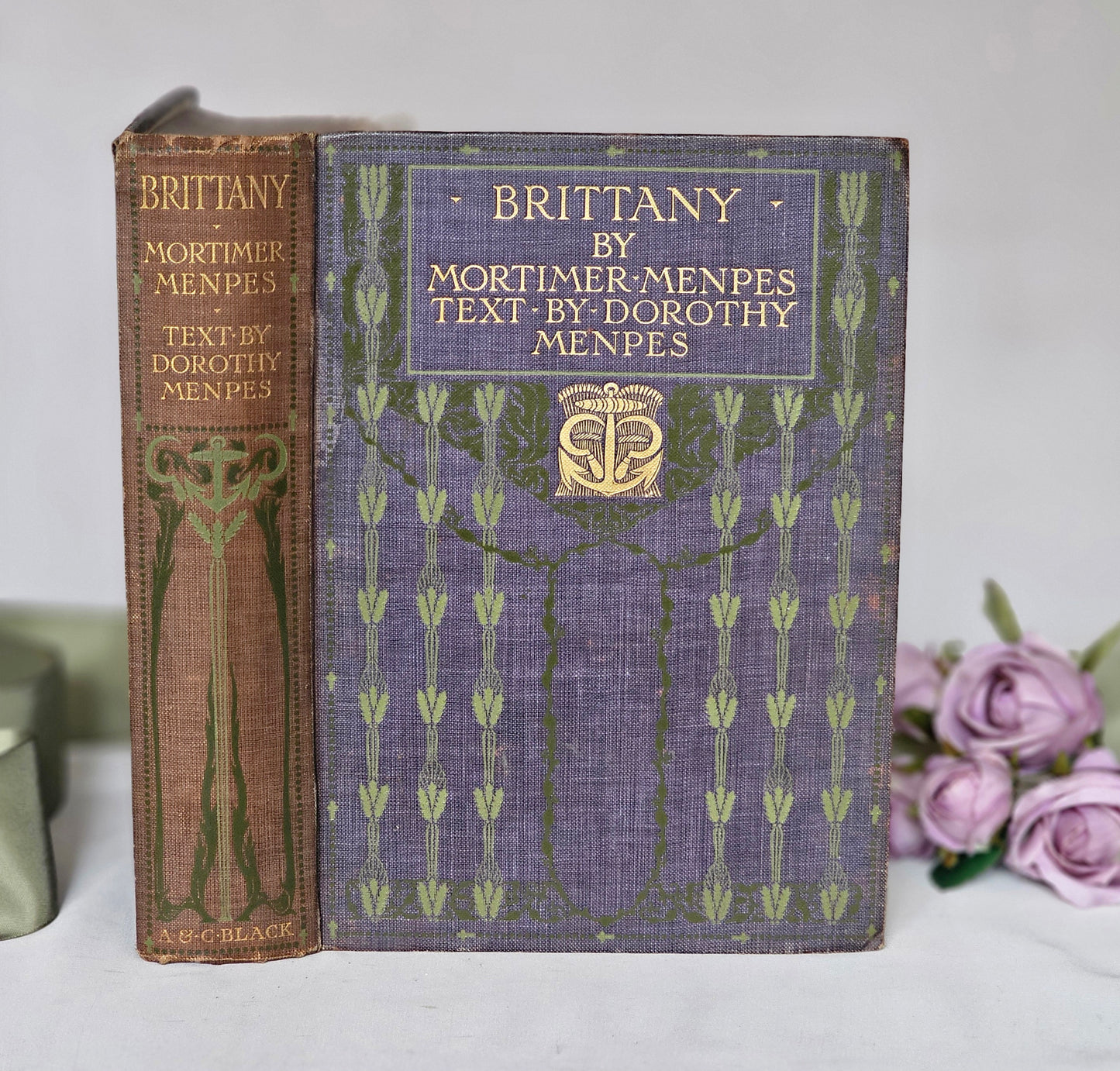 1912 Brittany by Mortimer Menpes / A&C Black, London / 75 Super Colour Plates / Lovely Decorative Binding / Good Condition / Antique Book