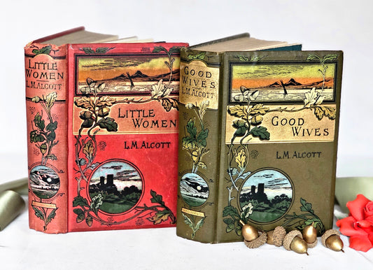 c1904 Matching Set of Little Women and Good Wives by Louisa May Alcott / Excellent Condition / Illustrated / Decorative Boards / Ward, Lock
