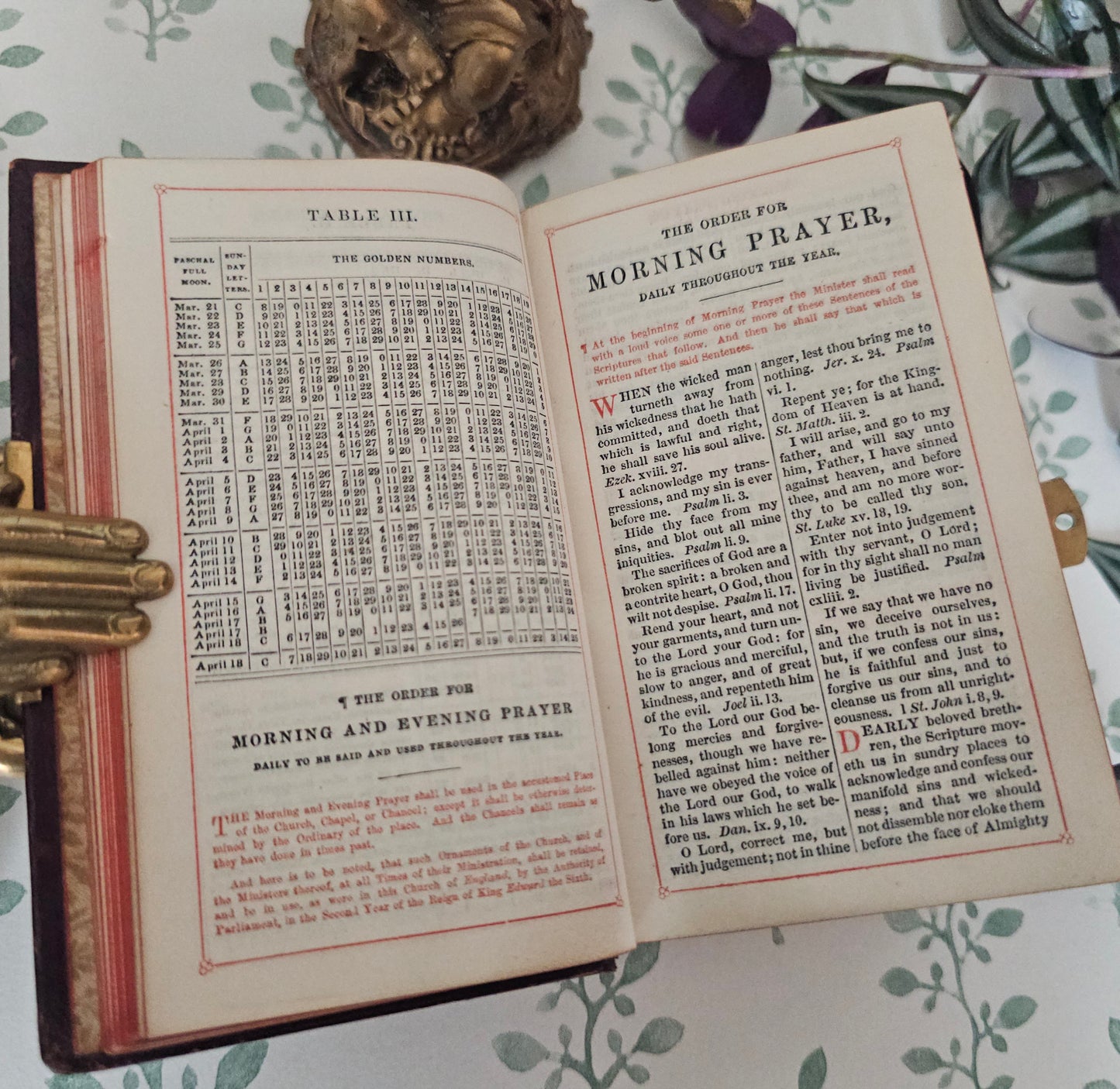 1870s Prayer Book / Full Decorated Leather With Brass Clasp - Gilt Edged Pages