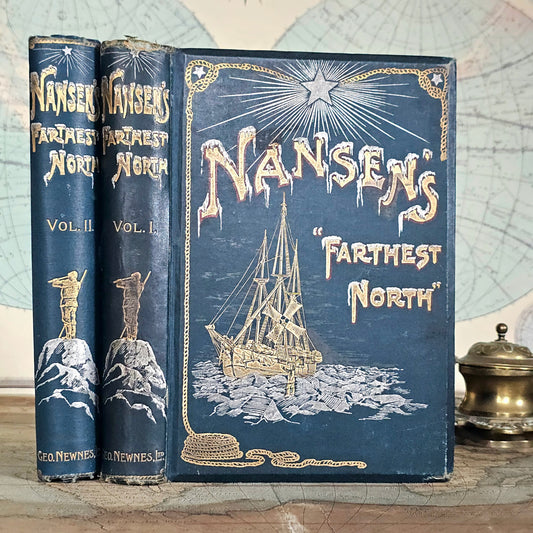 1898 Farthest North by Fridtjof Nansen in 2 Volumes / Beautifully Bound / Illustrated Antique