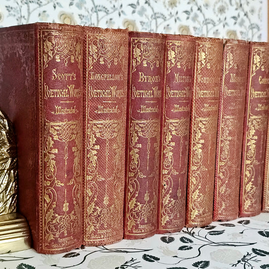 1880s Victorian Poetry Collection in 9 Volumes - Engraved Illustrations