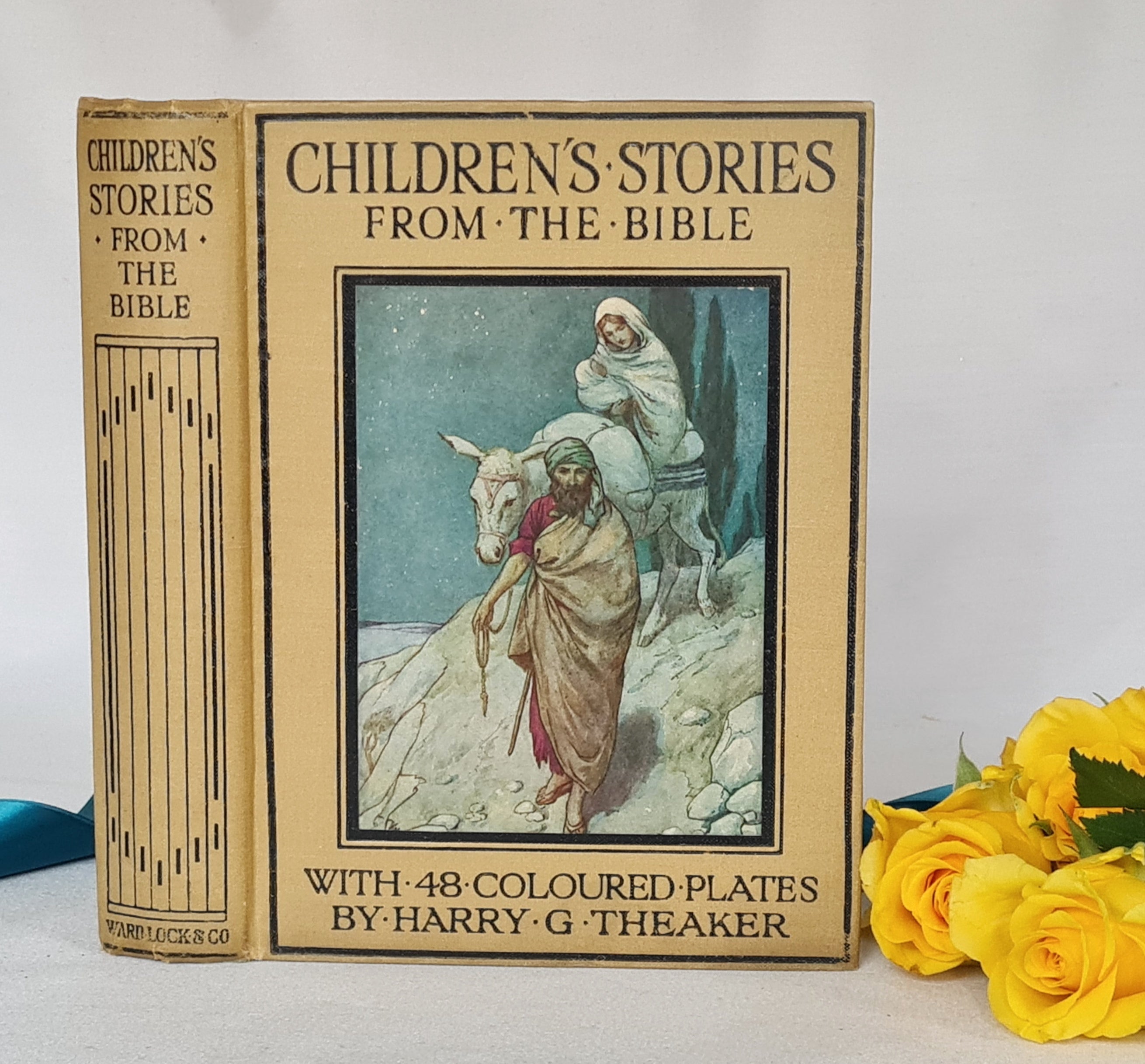 1925 Children's Stories From the Bible / Ward, Lock & Co. Ltd London / 48  Beautiful Colour Plates by Harry G Theaker / Antique Hardback Book