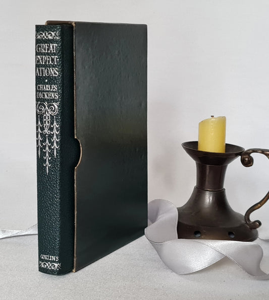 1940s Great Expectations by Charles Dickens / Collins, London / Scarce Slipcase Box / Dark Green Faux Leather Vintage Book / Good Condition