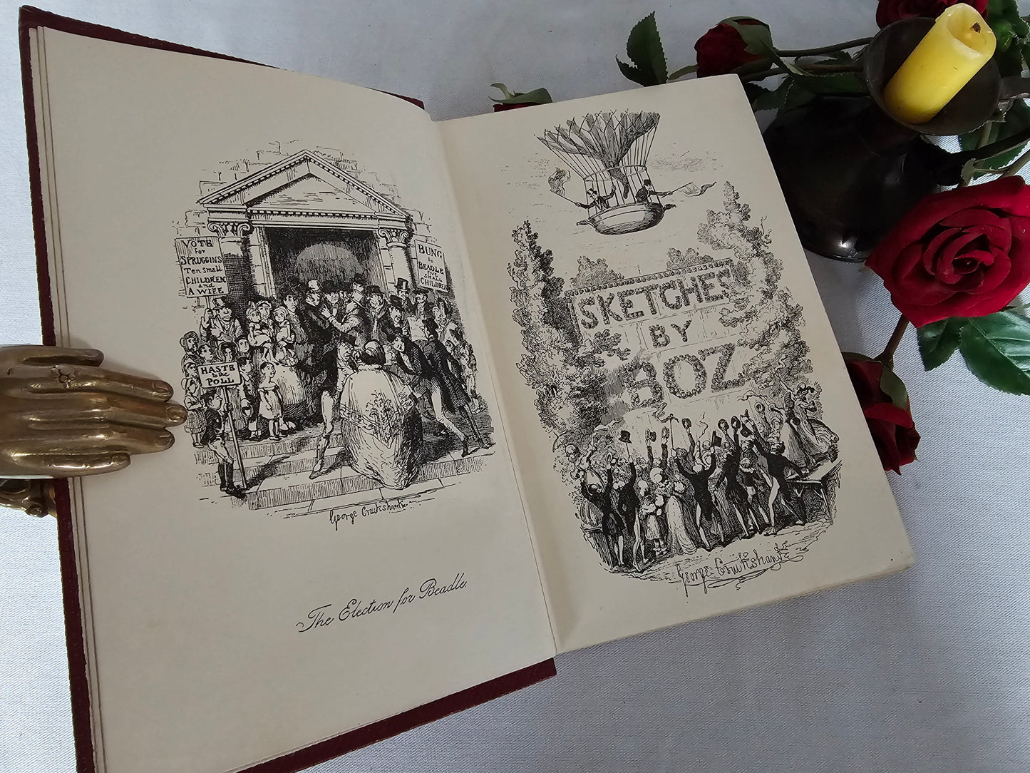 1930s Oliver Twist and Sketches by Boz by Charles Dickens / Vintage Hardback Book in Good Condition / Illustrated / Waverley & Co., London