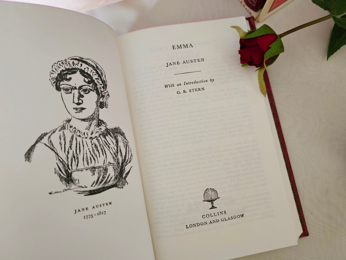 Vintage Jane Austen Box Set of Complete Novels in 5 Volumes / Very Good Condition / Red Faux Leather & Gilt / Pride and Prejudice, Emma etc.