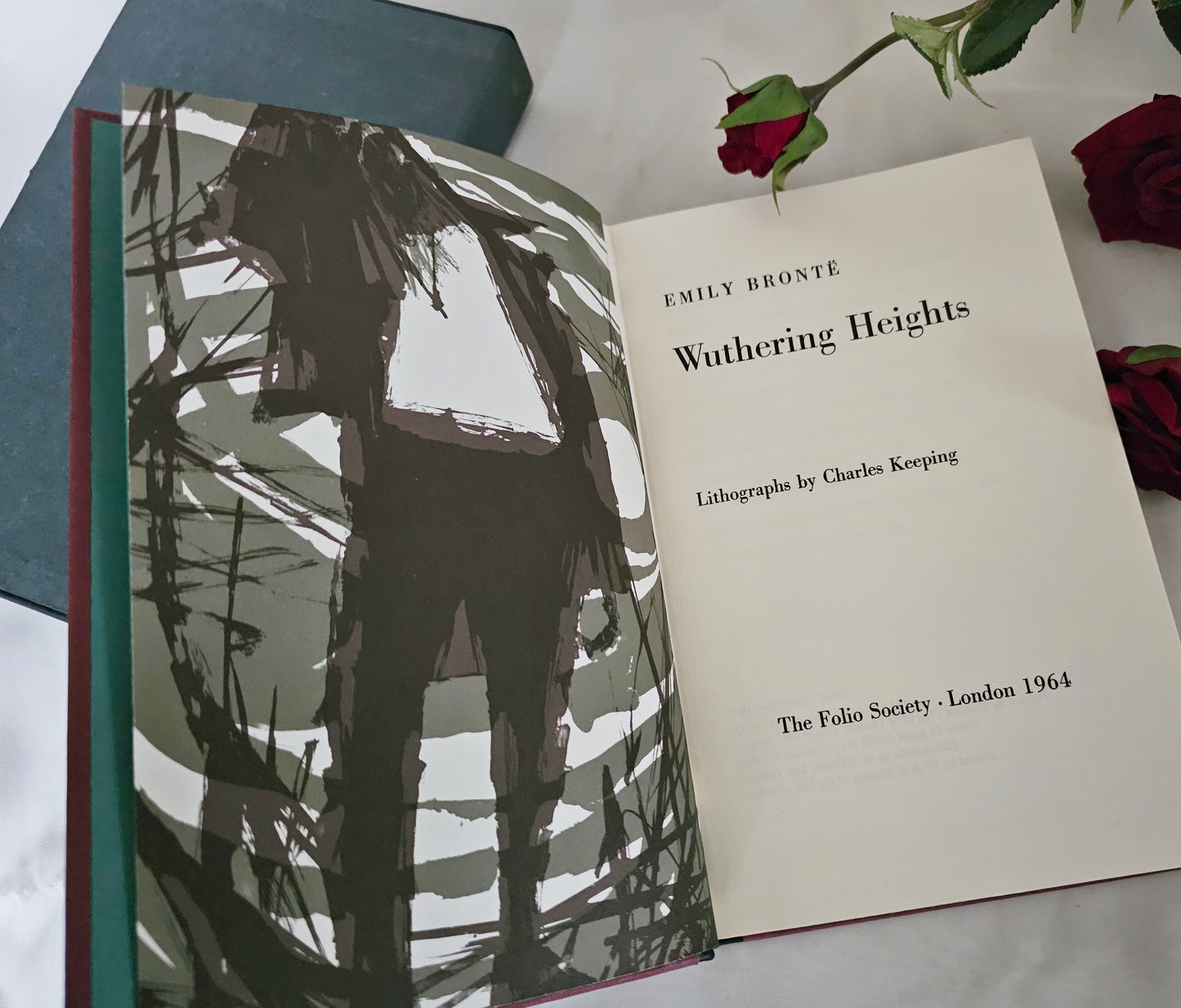 1967 Wuthering Heights by Emily Bronte / Folio Society, London / Lithograph Illustrations / In Original Slipcase Box / Vintage Bronte Book