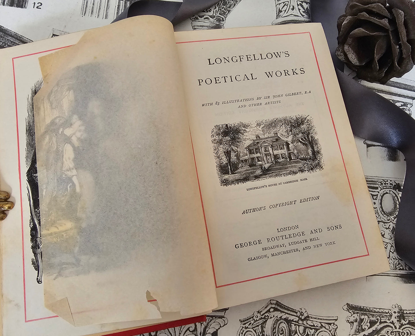 1890s Longfellow's Poetical Works, London / Routledge, London / 83 Illustrations / Beautiful Decorative Boards / Good Condition / Gilt Edged