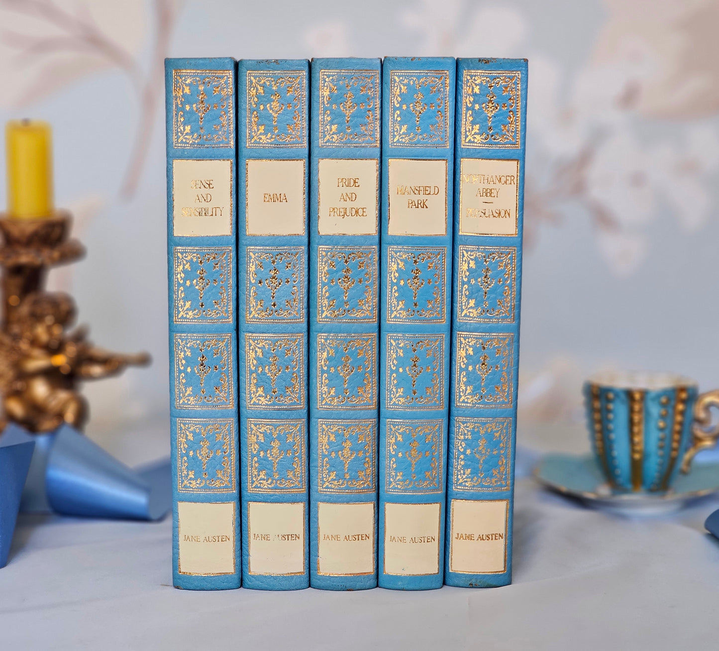 The Complete Novels of Jane Austen in Five Volumes / 23ct Gold on Real Lambskin Luxury Edition / Stunning and Scarce Collector's Edition