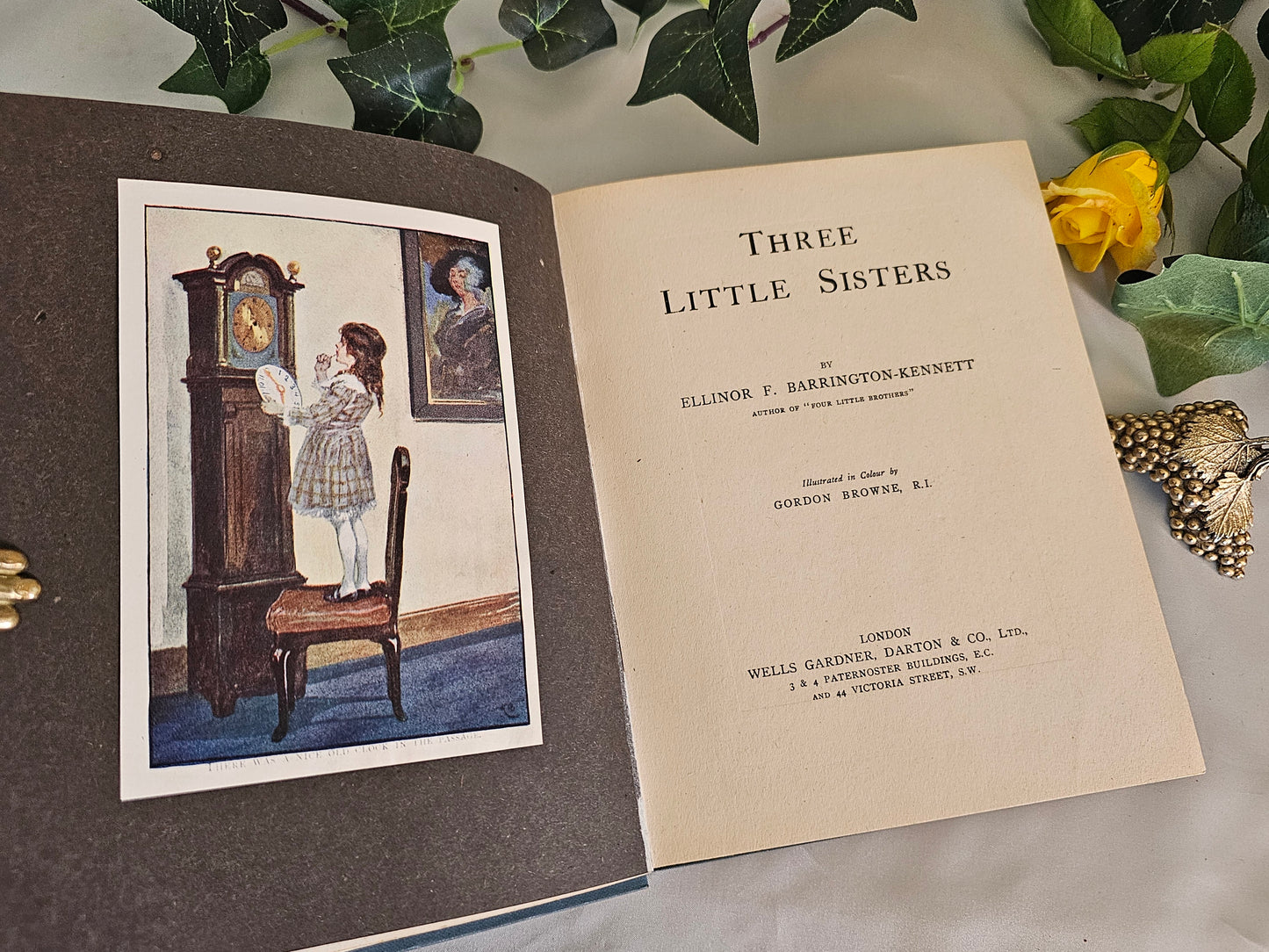 1910s Three Little Sisters by Ellinor Barrington-Kennett / Wells Gardner, Darton, London / Six Colour Plates / Dust Jacket / Good Condition