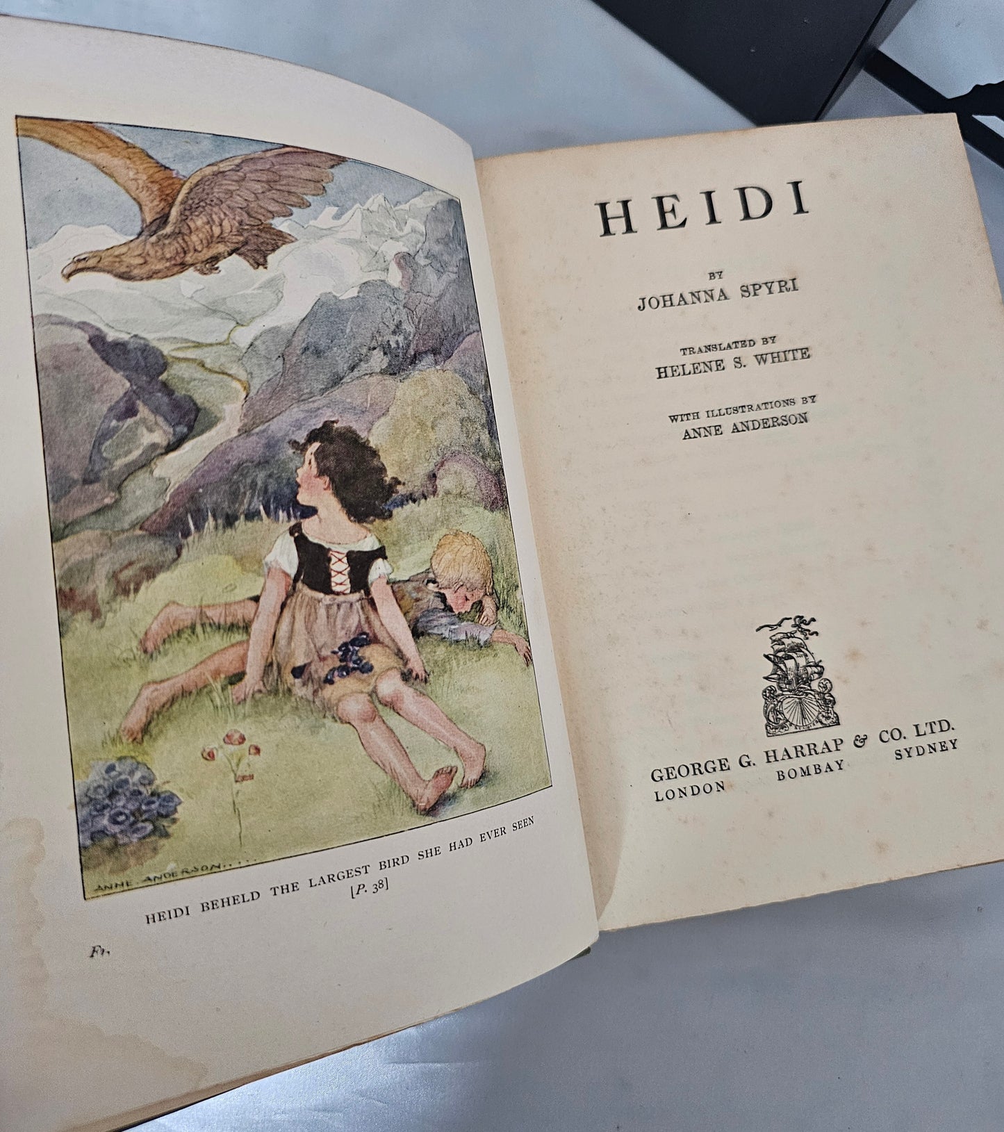 1930 Heidi by Johanna Spyri / George Harrap & Co., Ltd of London / Eight Colour Plate by Anne Anderson / Lovely Vintage Hardback Book