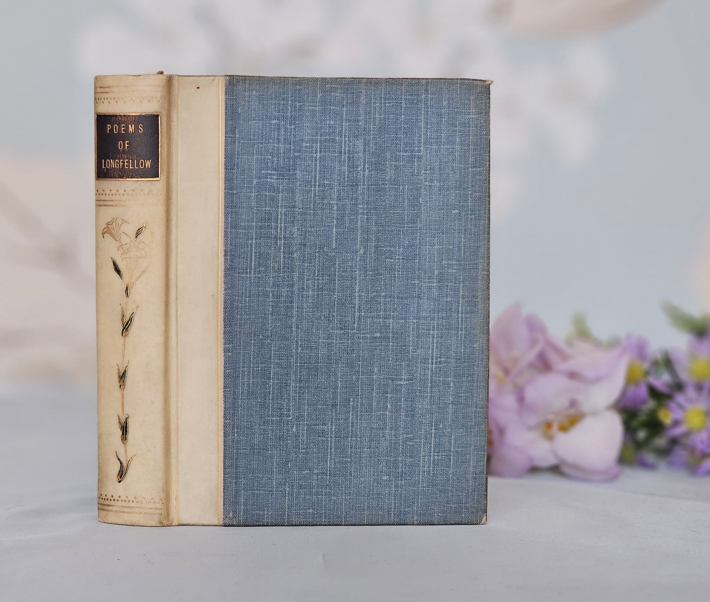 1900s Poems of Henry Wadsworth Longfellow / Walter Scott Publishing, London / Lovely Vellum Decorative Binding / Good Condition