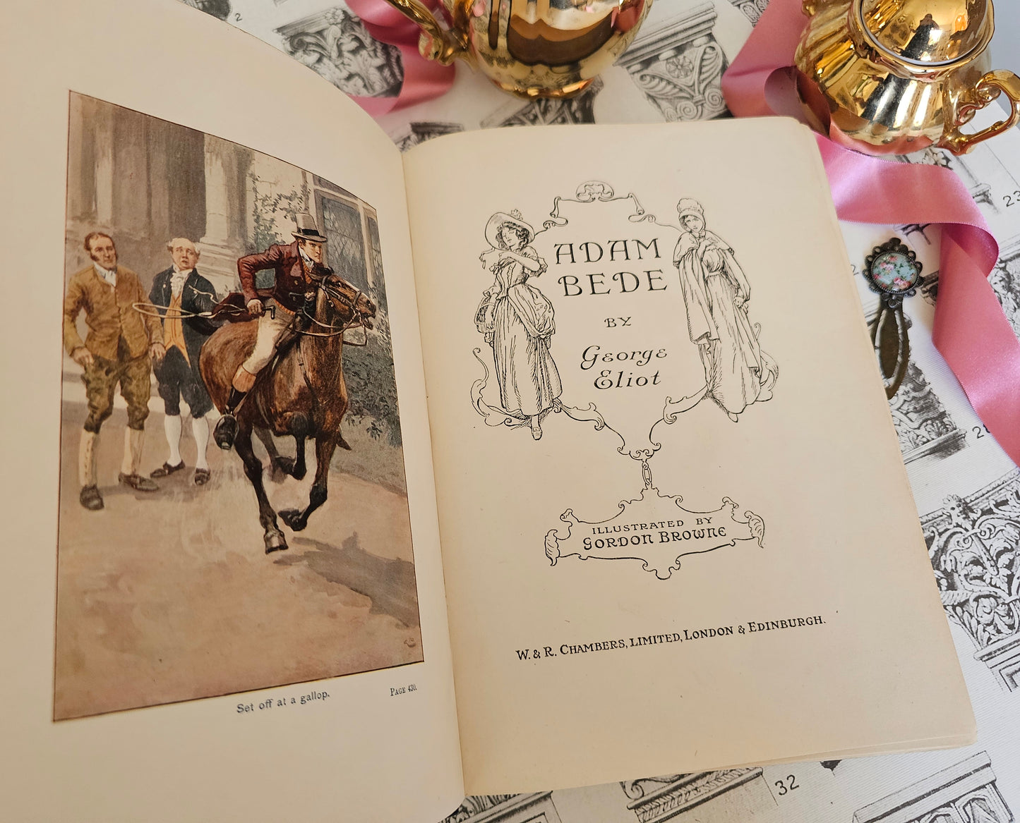 1914 Adam Bede by George Eliot / W&R Chambers, London / Beautiful Large-Format Antique Edition / Richly Illustrated in Colour and Line