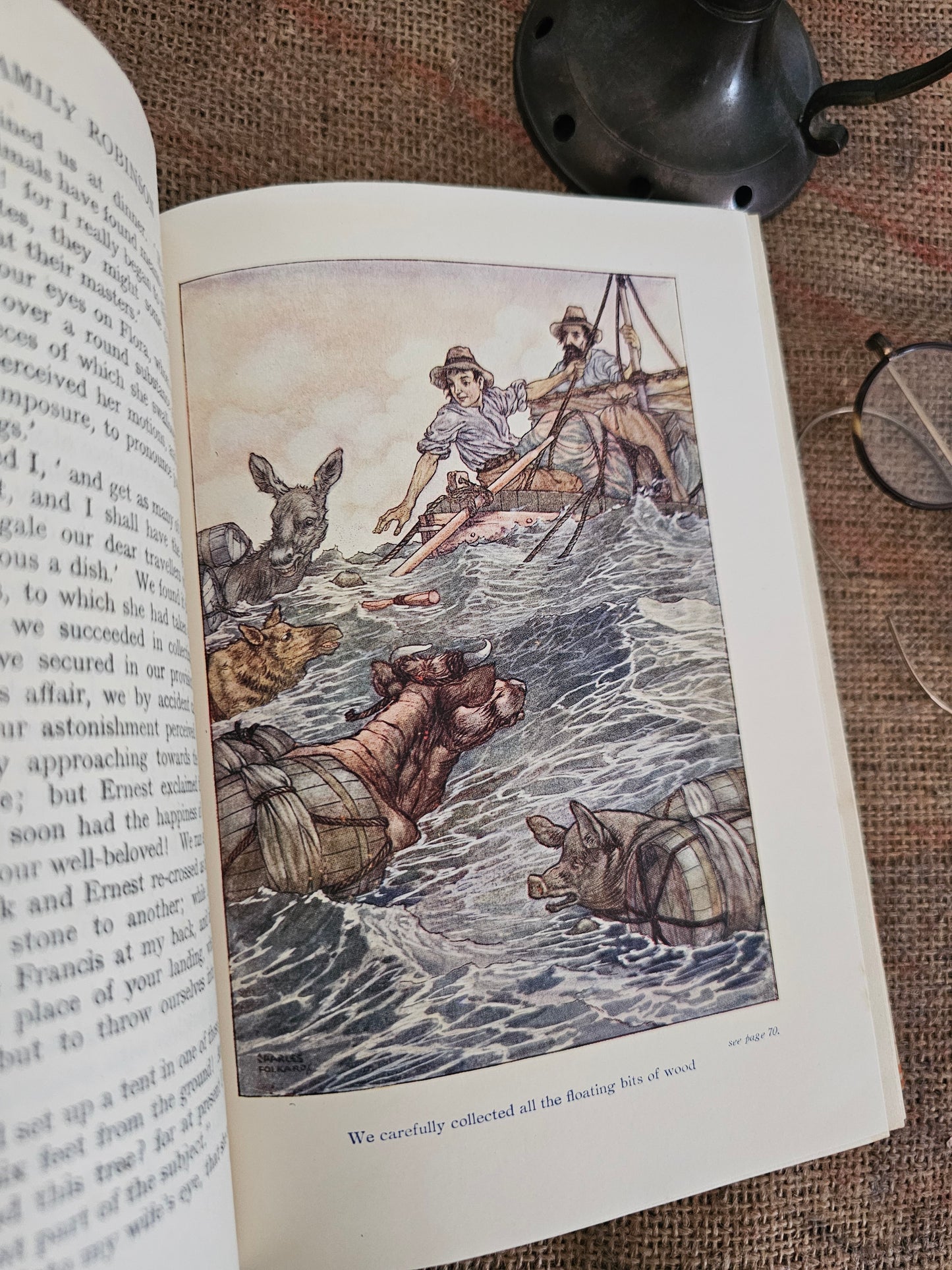 1951 Swiss Family Robinson by JR Wyss / JM Dent & Sons London / Decorative Boards / Illustrated With Colour Plates and Drawings by Folkard