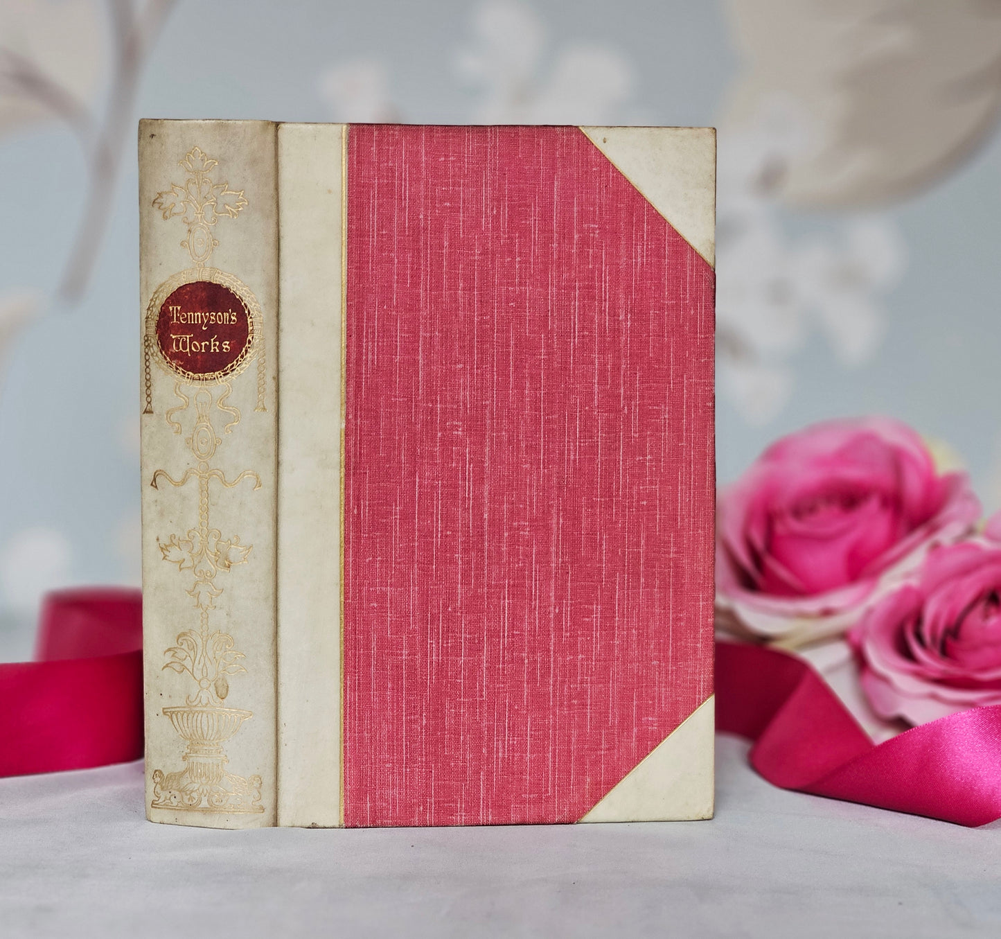 1910 The Poems of Tennyson / SPCK London / Lovely Vellum Decorative Binding / Pink Cloth Covered Boards / In Good Condition