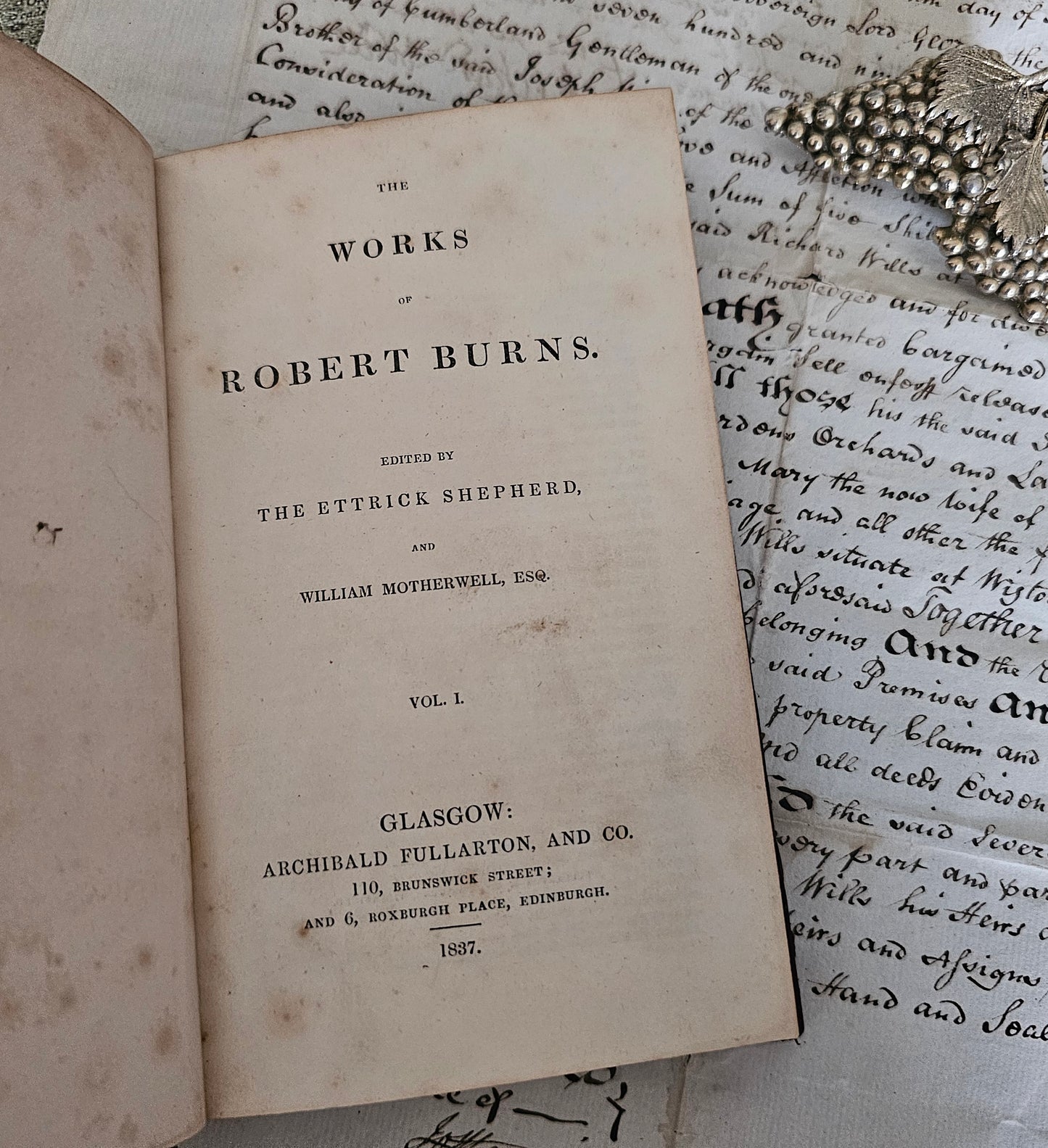 1837 The Works of Robert Burns in Five Volumes / Archibald Fullarton & Co., Glasgow / Leather Bindings / Illustrated Frontispieces