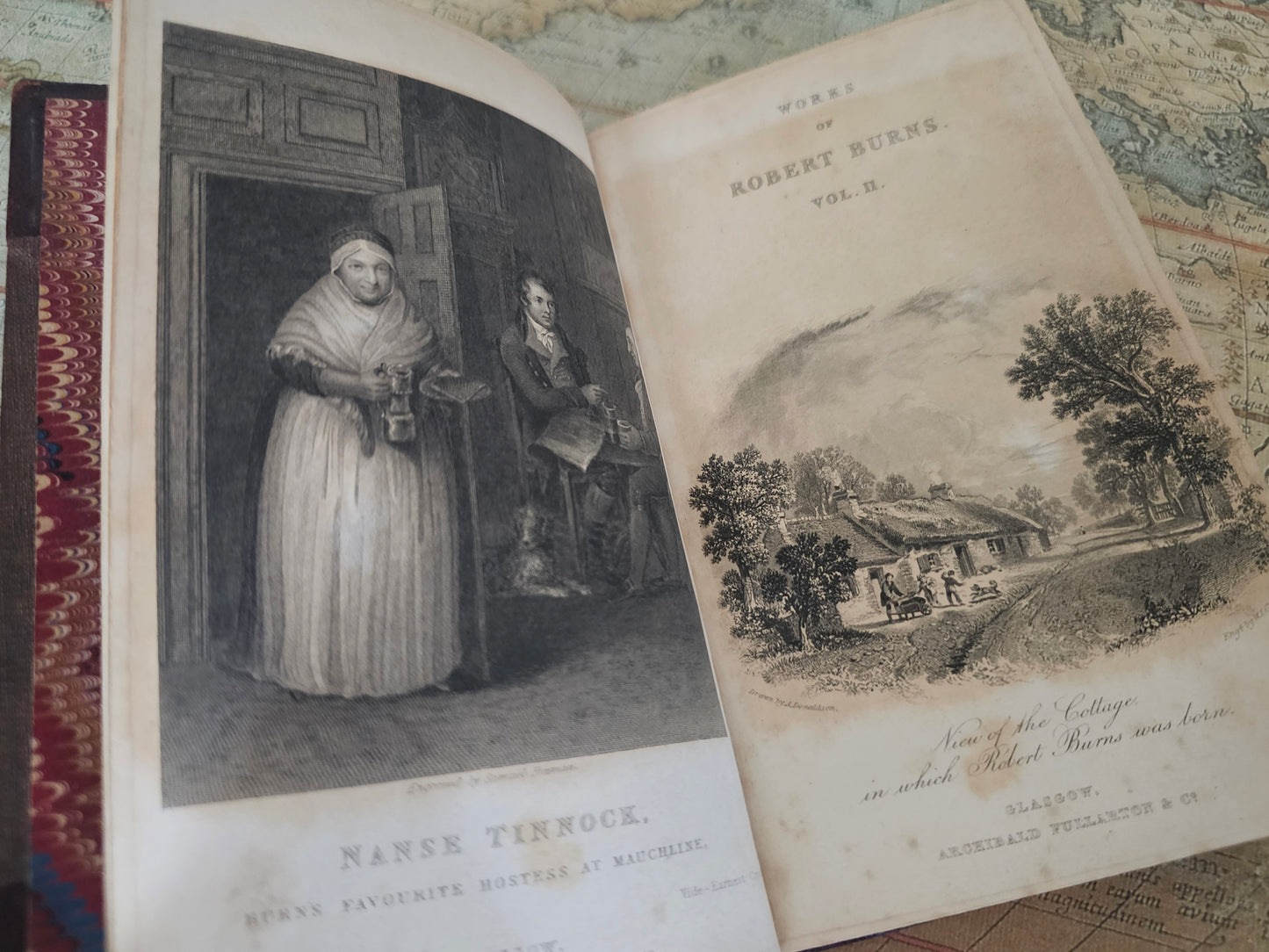 1837 The Works of Robert Burns in Five Volumes / Archibald Fullarton & Co., Glasgow / Leather Bindings / Illustrated Frontispieces