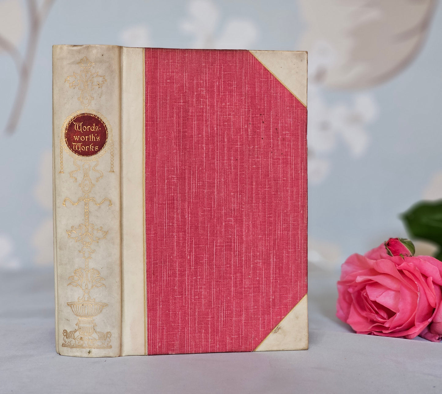 1910 The Poetical Works of William Wordsworth / SPCK London / Lovely Vellum Decorative Binding / Pink Cloth Covered Boards / Good Condition