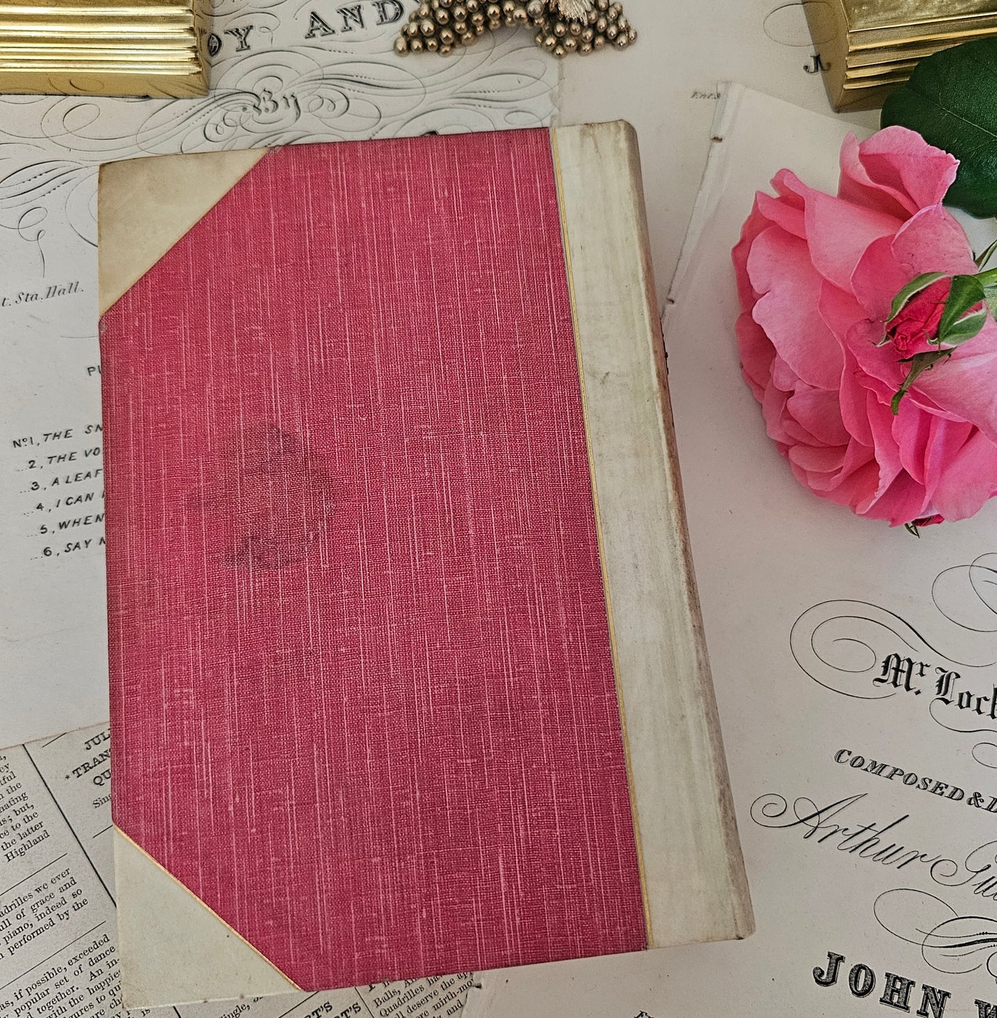 1910 The Poetical Works of Longfellow / SPCK London / Lovely Vellum Decorative Binding / Pink Cloth Covered Boards / In Good Condition