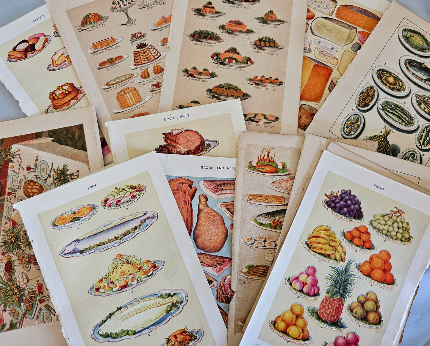 A Vintage Selection of Mrs Beeton's Cookery Plates / Artwork / 16 Colour Plates / Good Condition / Rescued From Several Broken Vintage Books