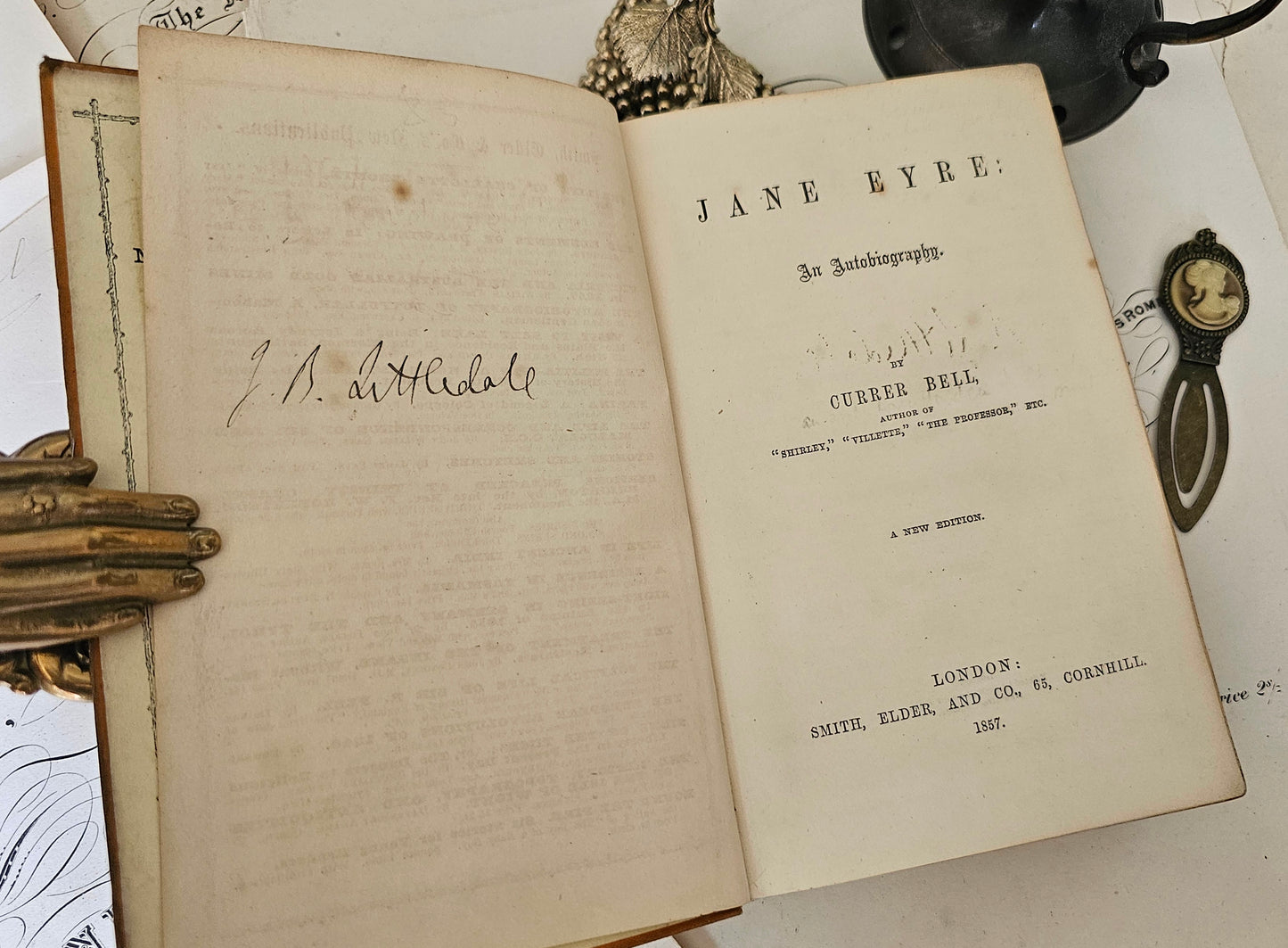 1857 Jane Eyre by Currer Bell (Charlotte Bronte) / Extremely Early Copy Published Just 10 Years After Original / Smith, Elder and Co, London