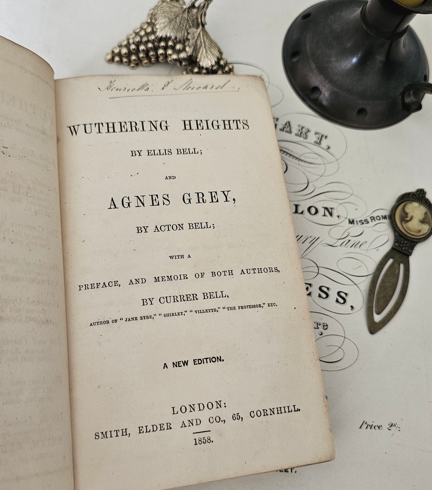 1858 Wuthering Heights by Ellis Bell & Agnes Grey by Acton Bell (Bronte) / Extremely Early Copy Published Just 11 Years After The Original