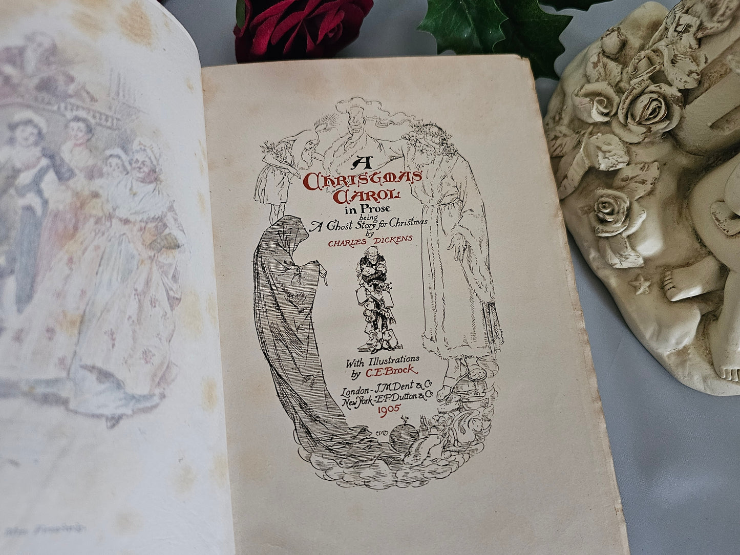 1905 A Christmas Carol by Charles Dickens / JM Dent & Co. London / Beautiful Antique Book / Illustrated by CE Brock / In Good Condition