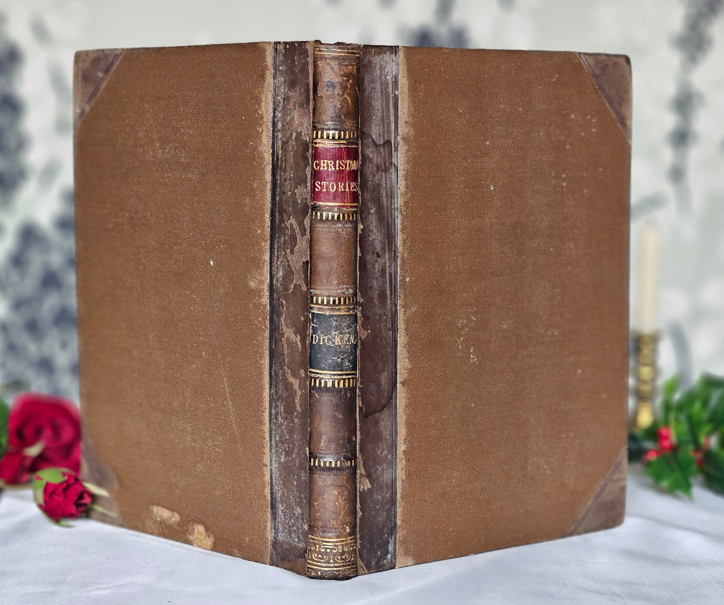 1892 Christmas Stories by Charles Dickens / NB Does NOT Include The Longer Novella A Christmas Carol / Antique Book / Leather / Large Format