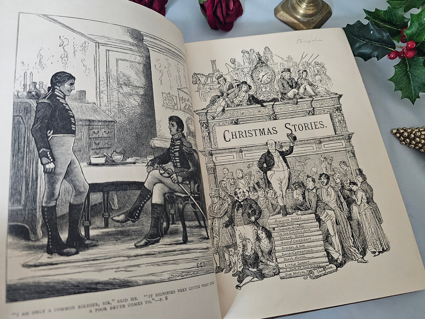 1892 Christmas Stories by Charles Dickens / NB Does NOT Include The Longer Novella A Christmas Carol / Antique Book / Leather / Large Format