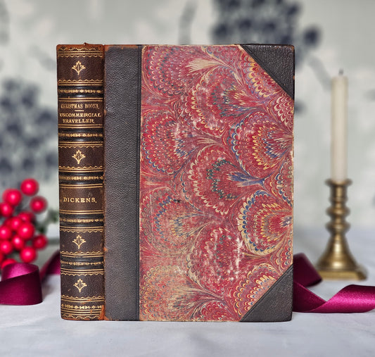 1880s Christmas Books by Charles Dickens / Leather Binding / Five Christmas Novellas / Illustrated / Includes A Christmas Carol