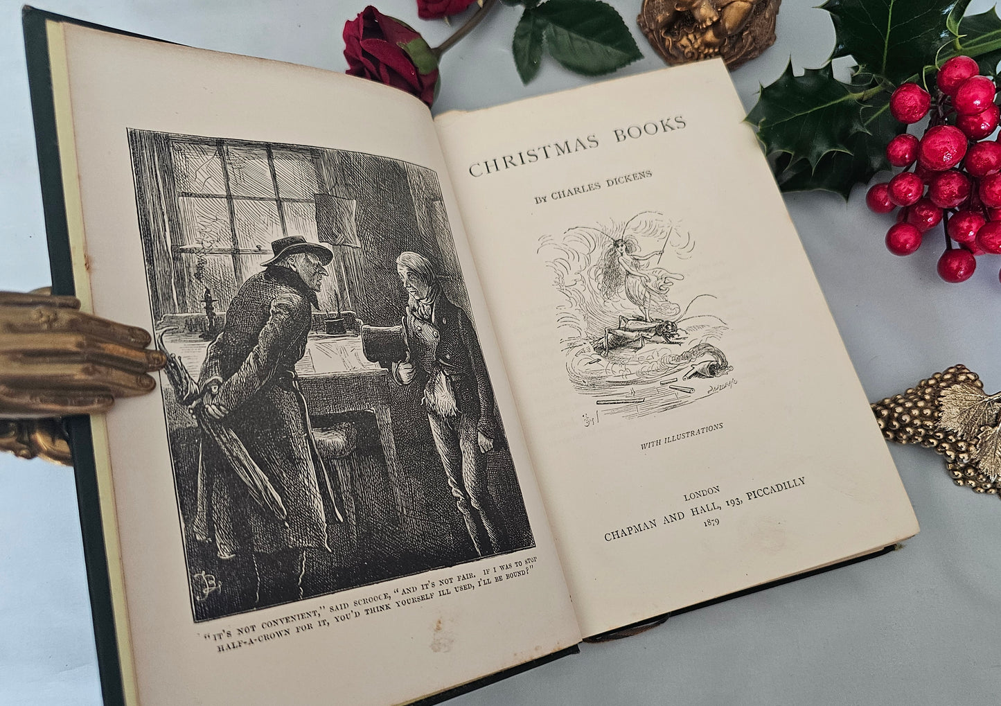 1879 Christmas Books Including A Christmas Carol by Charles Dickens / Chapman & Hall, London / Lovely Antique Book / Richly Illustrated