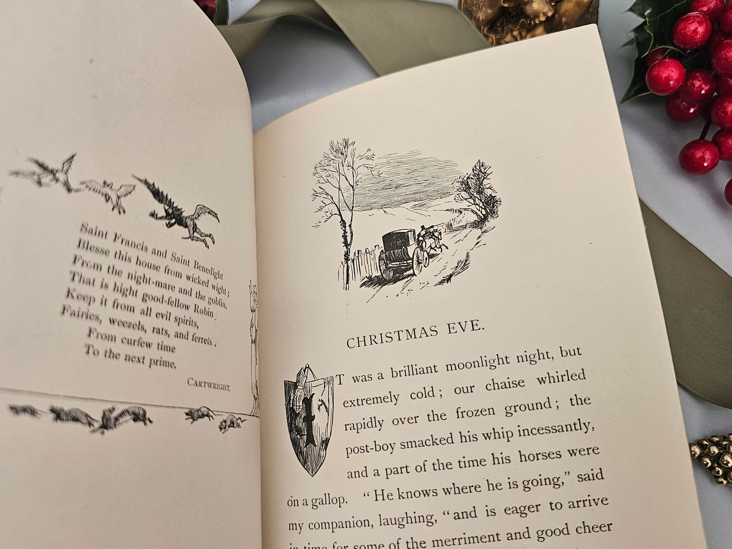 1901 Old Christmas From the Sketch Book of Washington Irving / Macmillan & Co., London / Illustrated / Leather Bound Antique Book