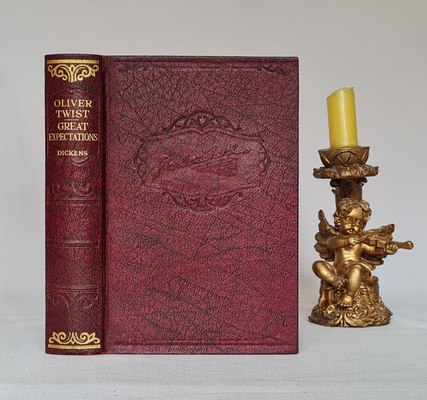 Oliver Twist and Great Expectations by Charles Dickens / 1930s Illustrated  Edition / Red Faux Leather, Gilt Decoration/ In Good Condition