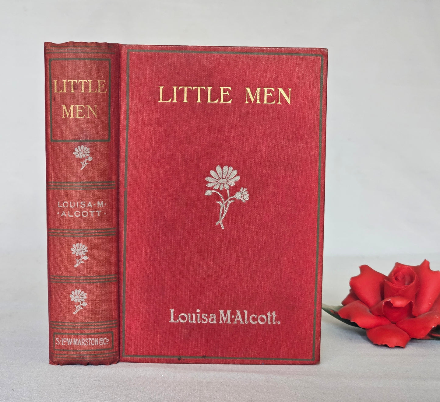 1910s Little Men by Louisa May Alcott / Sampson Low, Marston and Company, London / Decorative Boards / Antique Book In Good Condition