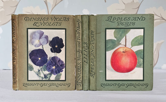 1910s Four Antique Books: Pansies, Violas, Violets; Apples, Pears; Lilies; Annuals / Beautiful Botanical Illustrations / With Some Wear