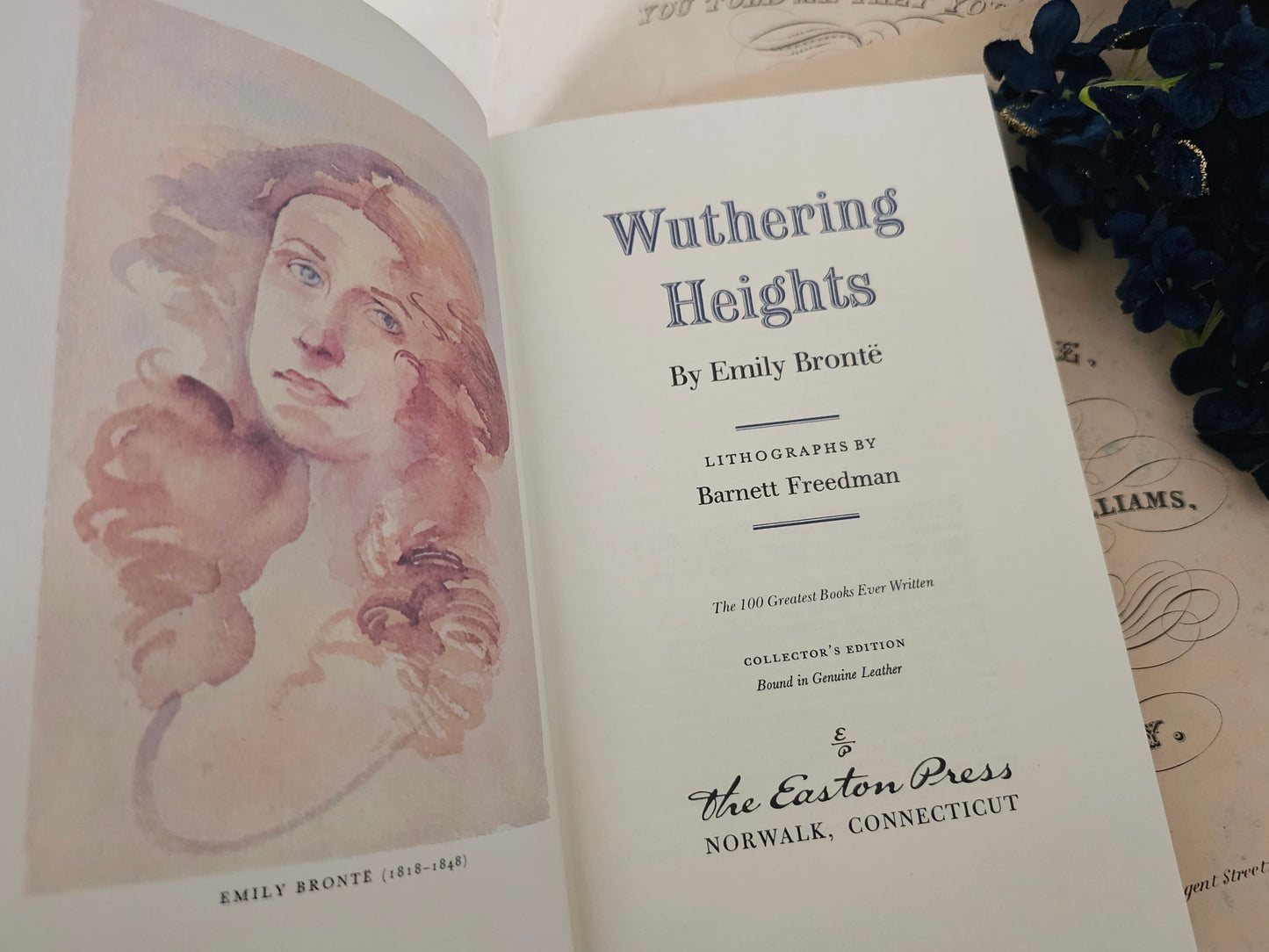 Wuthering Heights by Emily Bronte / Collector's Edition Bound in Leather Gilt / 1980 Easton Press / Illustrated / Silk Endpapers and Ribbon