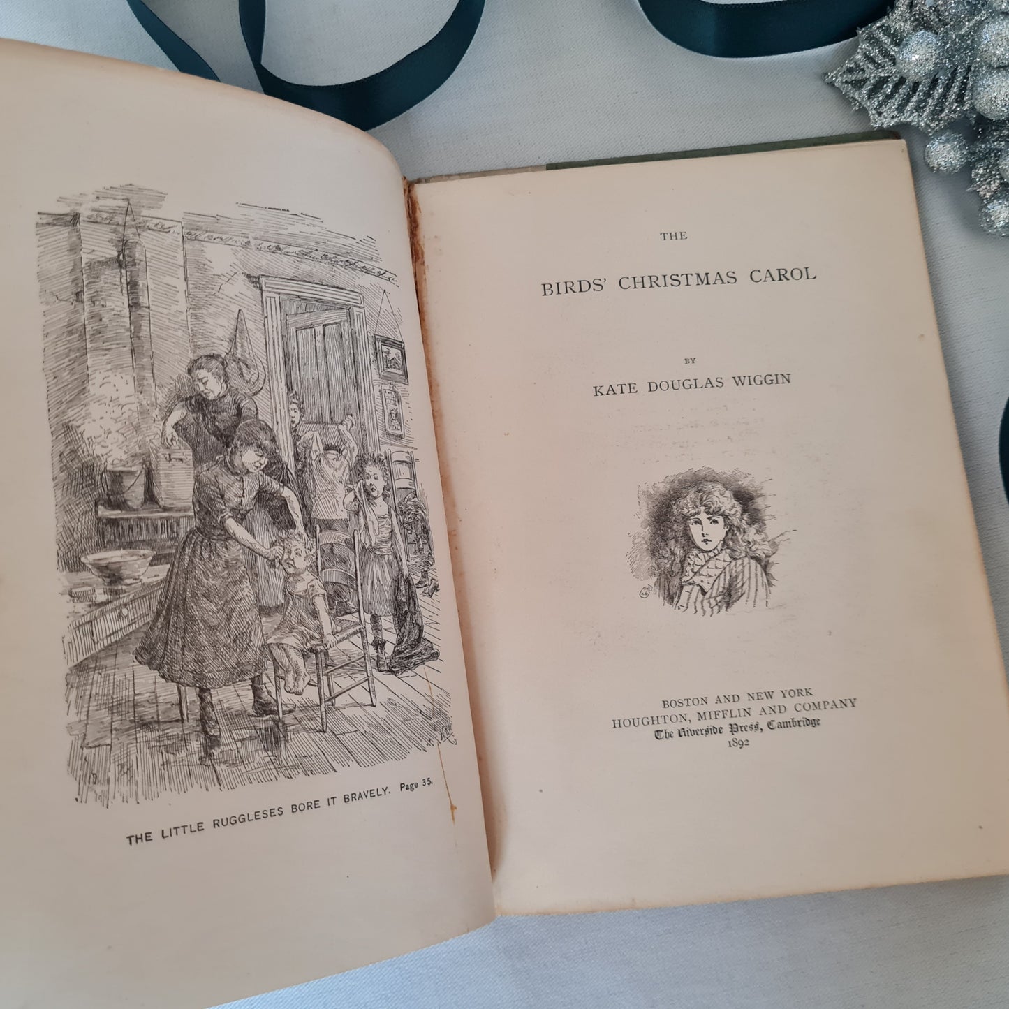 1892 The Birds' Christmas Carol by Kate Douglas Wiggin / Houghton, Mifflin & Co. / Illustrated Antique Book / In Good Condition