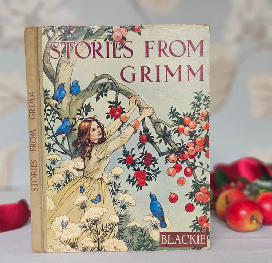 1950s Stories From Grimm / 16 Full Page Colour Plates by Harry Theaker / Vintage Fairy Tale Book / Good Condition / Snow White & Rose Red etc.