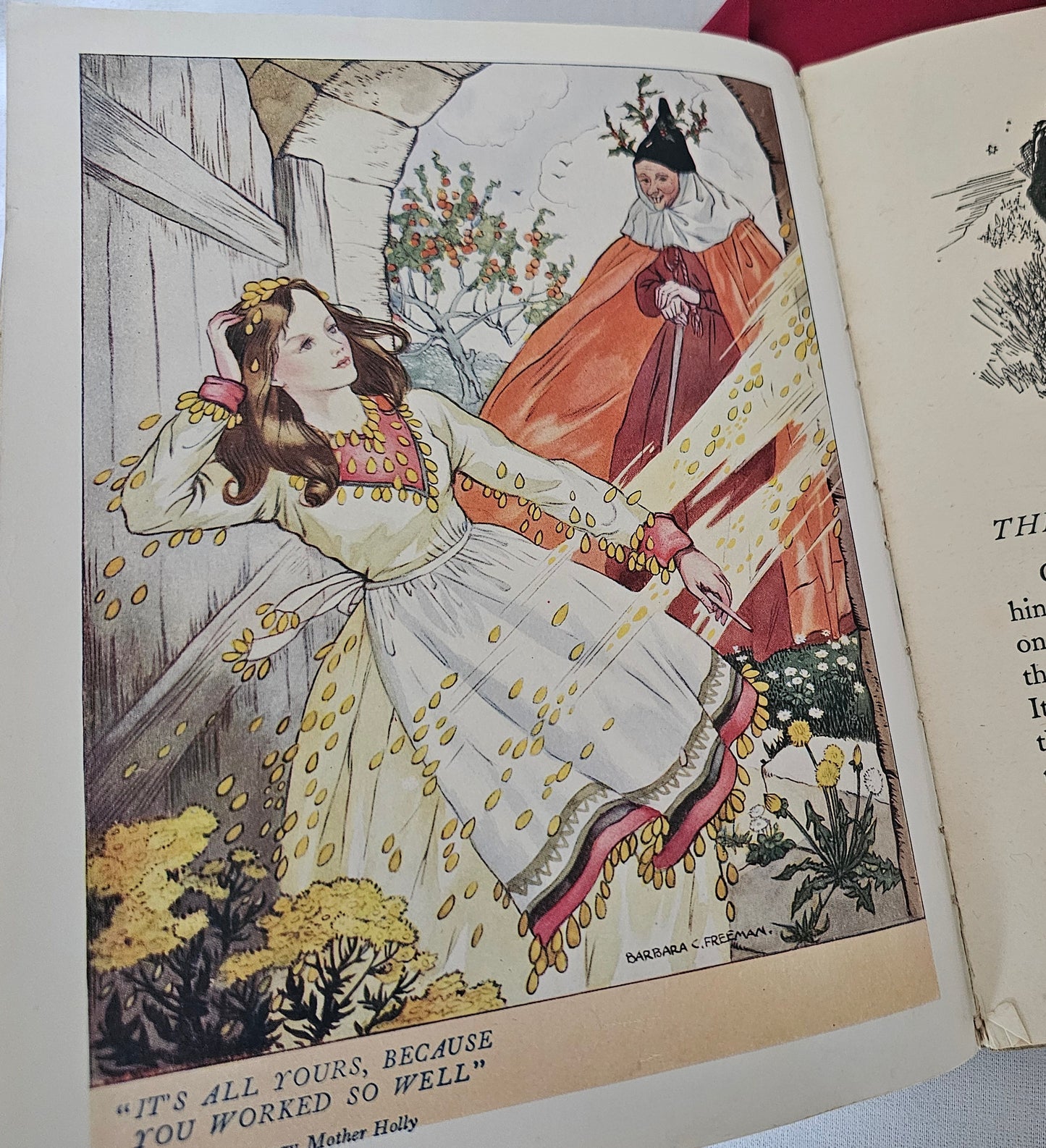 1950s Stories From Grimm / 16 Full Page Colour Plates by Harry Theaker / Vintage Fairy Tale Book / Good Condition / Snow White & Rose Red etc.