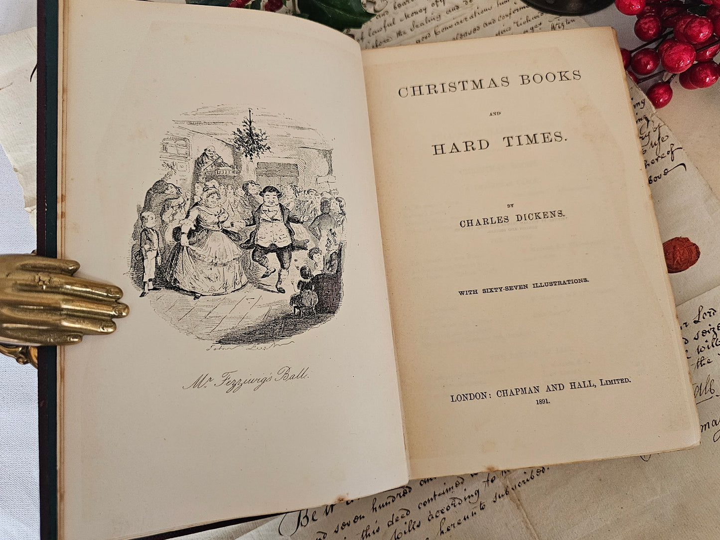 1891 Christmas Books Including A Christmas Carol by Charles Dickens / Chapman & Hall, London / Lovely Antique Book / Plus Hard Times