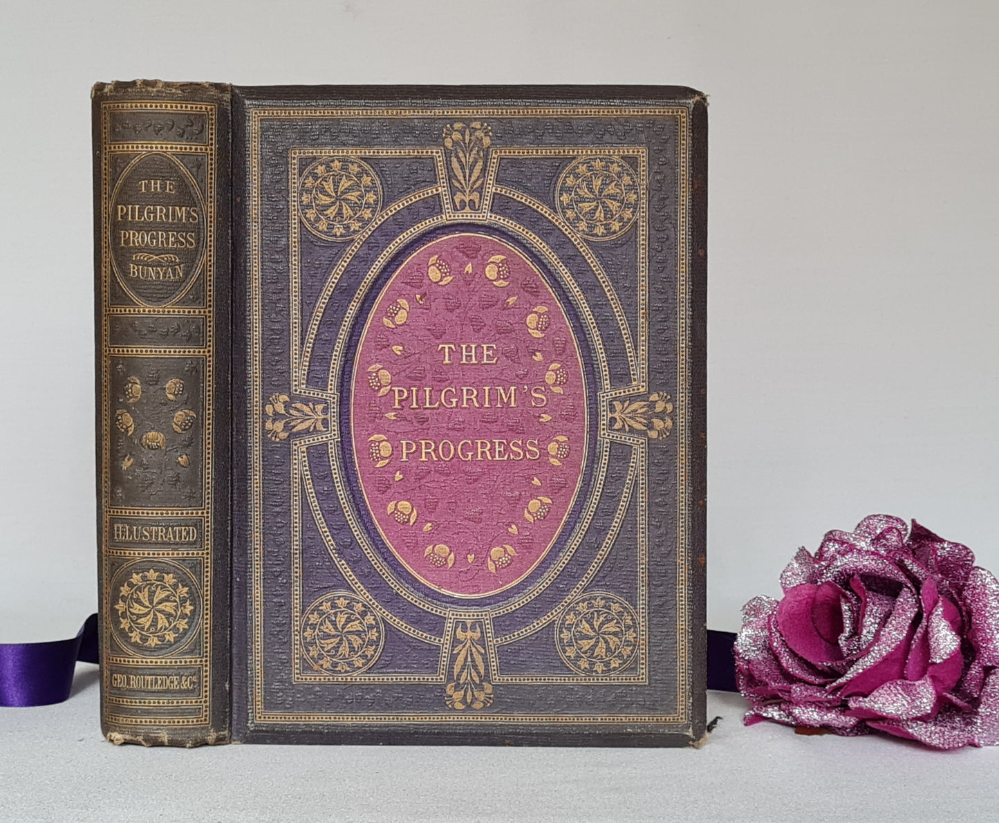 1861 Pilgrim's Progress by John Bunyan / Routledge, Warne & Routledge, London / Beautifully Decorative / Large Illustrated Antique Edition