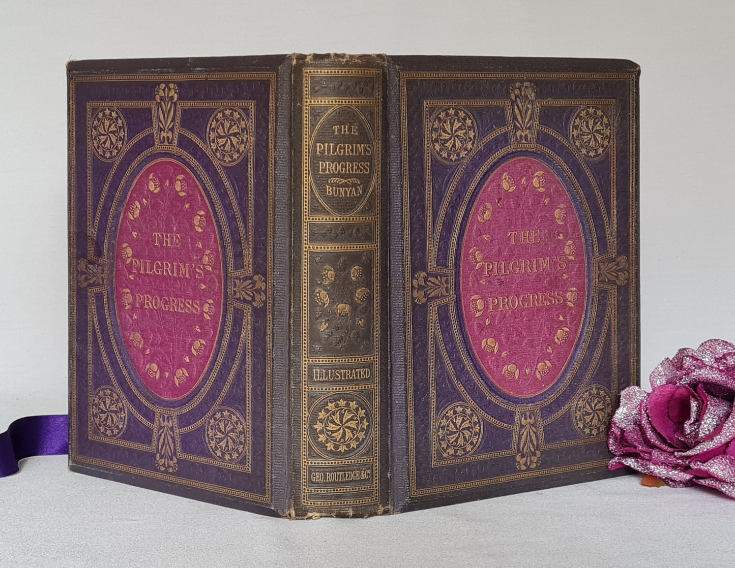 1861 Pilgrim's Progress by John Bunyan / Routledge, Warne & Routledge, London / Beautifully Decorative / Large Illustrated Antique Edition