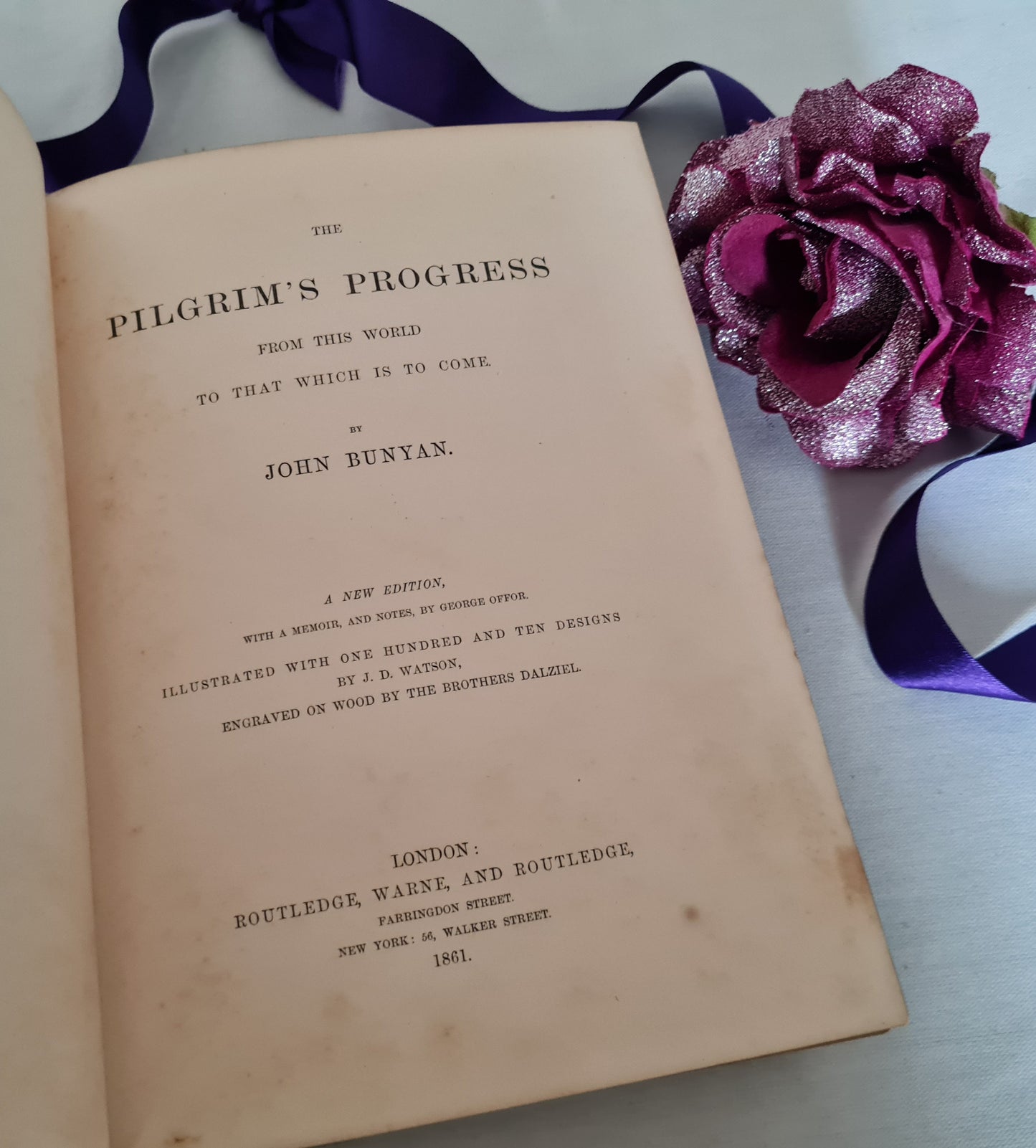 1861 Pilgrim's Progress by John Bunyan / Routledge, Warne & Routledge, London / Beautifully Decorative / Large Illustrated Antique Edition