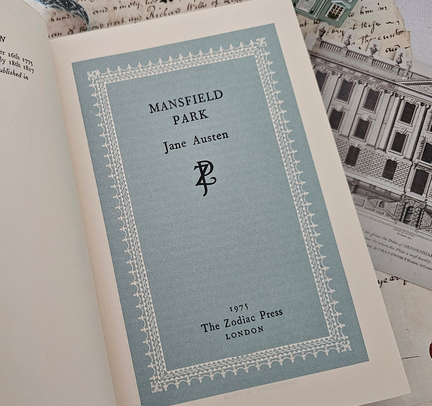 1975 Mansfield Park by Jane Austen / The Zodiac Press, London / With Dust Wrapper / In Good Condition / Vintage Austen Hardback Book