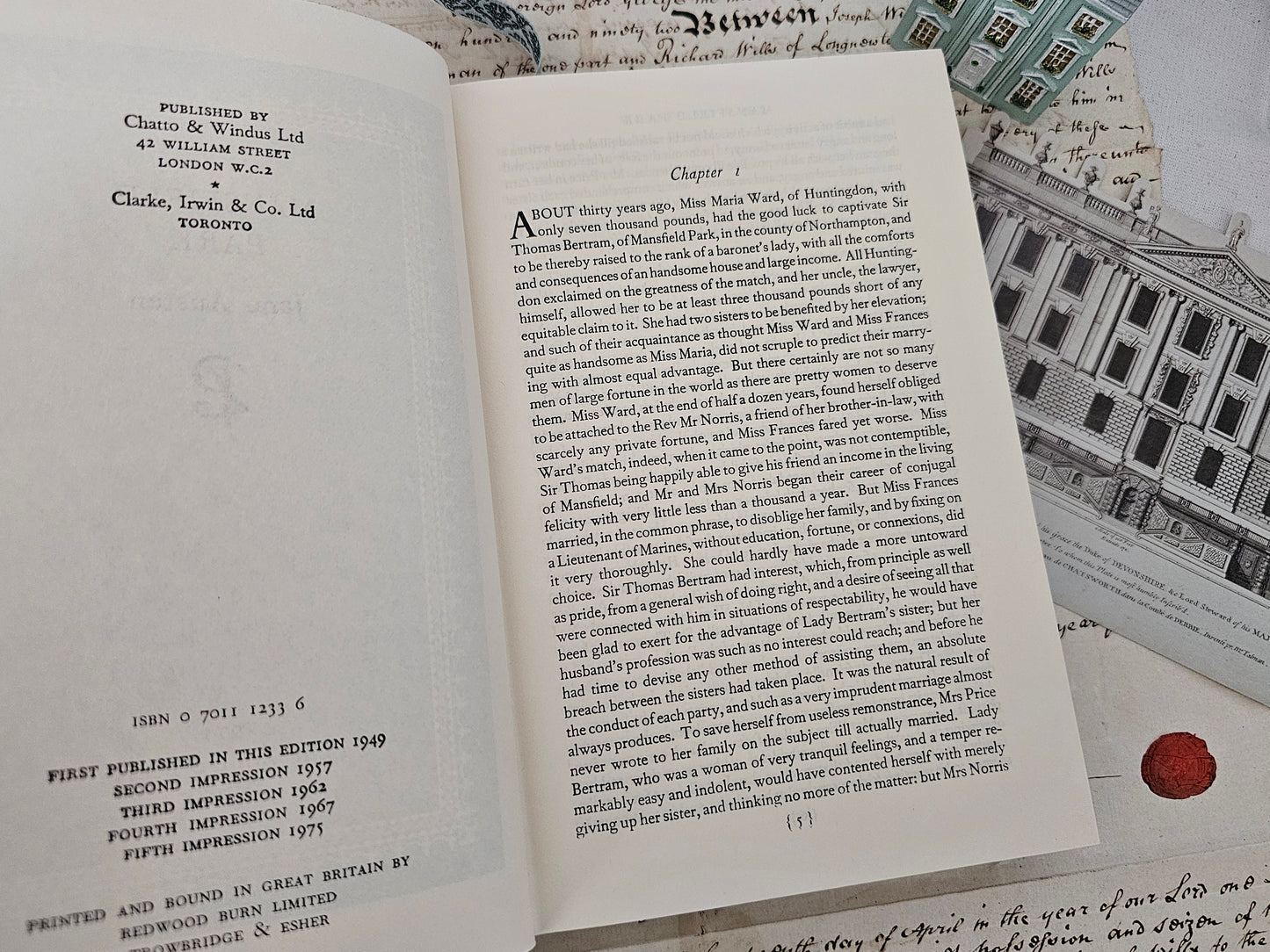 1975 Mansfield Park by Jane Austen / The Zodiac Press, London / With Dust Wrapper / In Good Condition / Vintage Austen Hardback Book