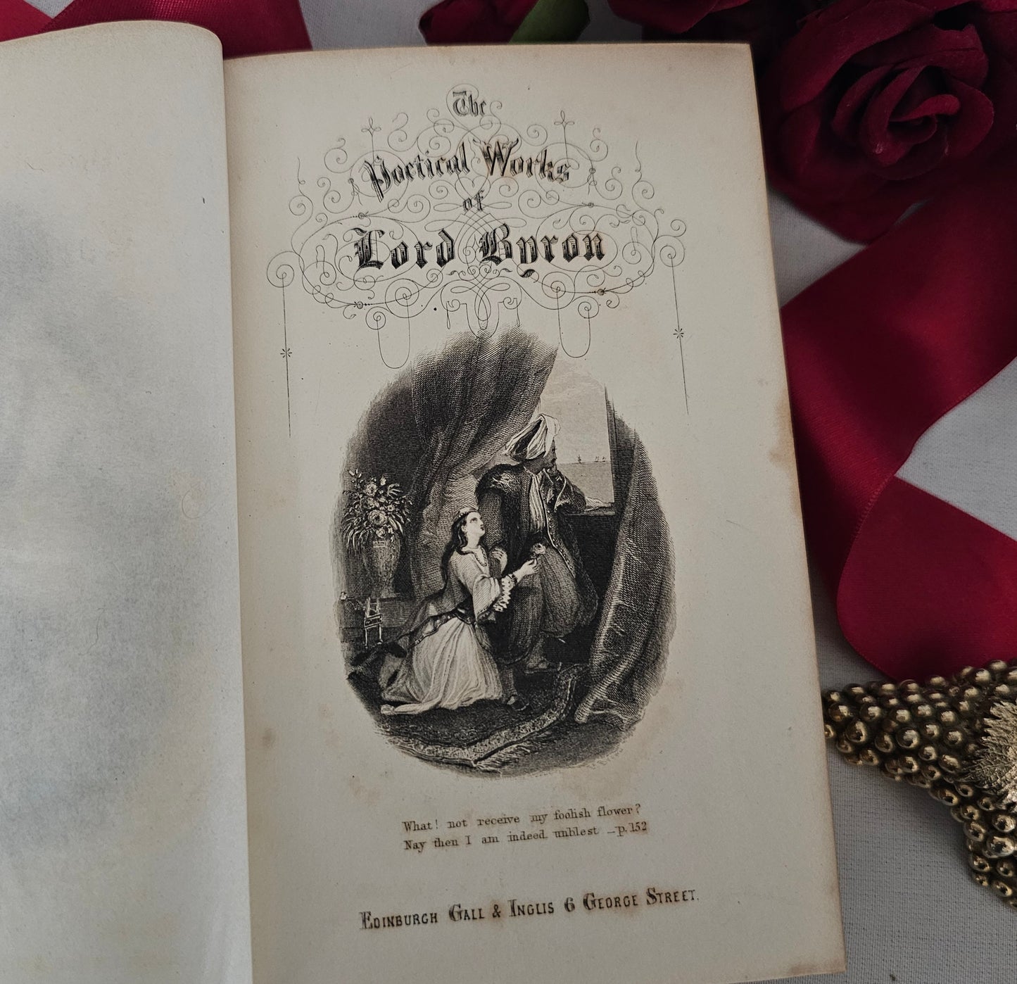 1880s The Poetical Works of Lord Byron / Gall & Inglis, Edinburgh / 8 Engraved Illustrations / Beautiful Antique Hardback Book / Gilt Edges