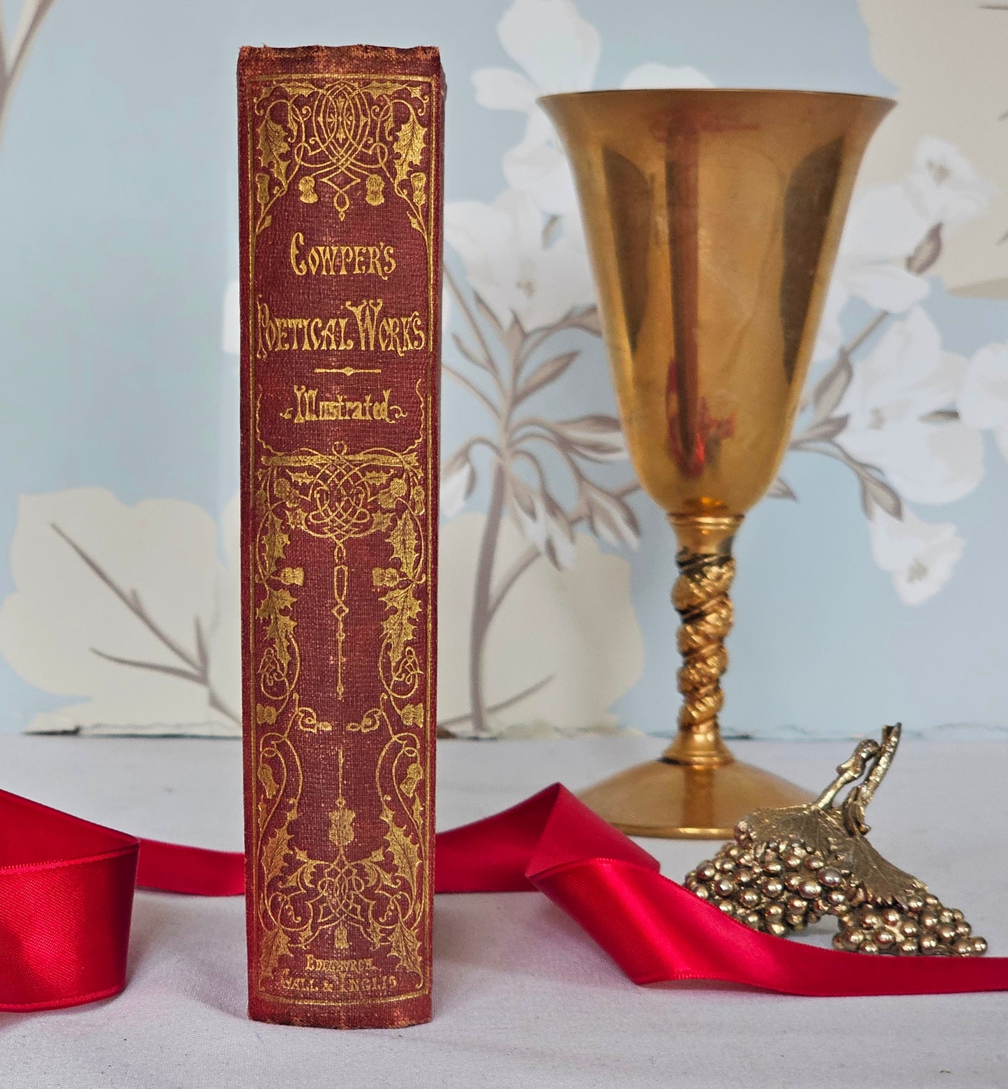 1880s Poetical Works of William Cowper / Gall & Inglis, Edinburgh / 8 Engraved Illustrations / Beautiful Antique Hardback Book / Gilt Edges