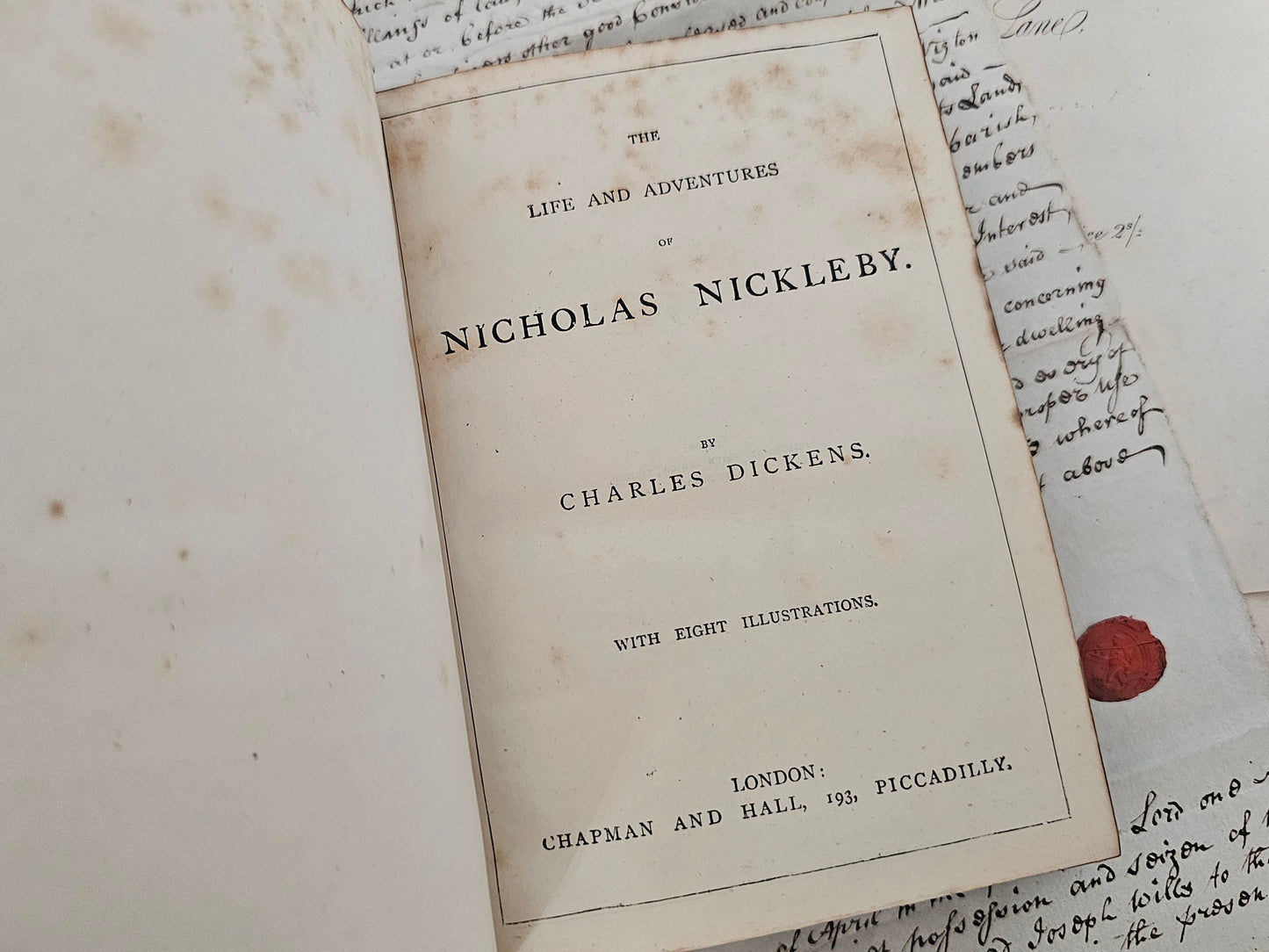 1880s Antique Novel Set of Three Volumes by Charles Dickens / Bleak House, Dombey & Son, Nicholas Nickleby / Leather Bindings / Illustrated