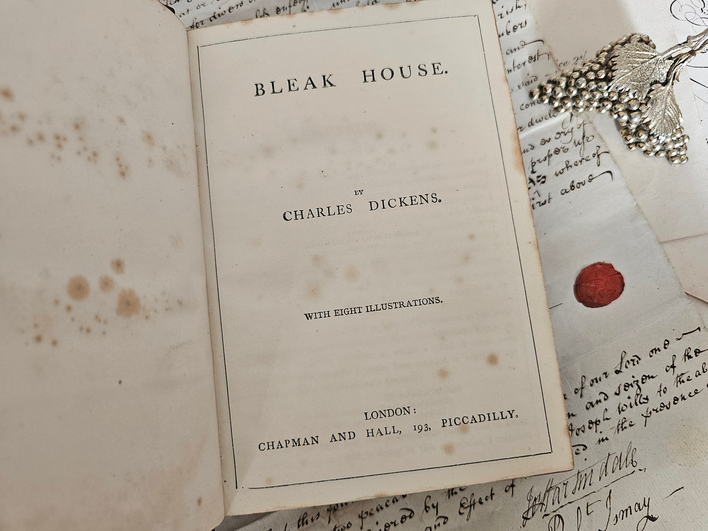 1880s Antique Novel Set of Three Volumes by Charles Dickens / Bleak House, Dombey & Son, Nicholas Nickleby / Leather Bindings / Illustrated