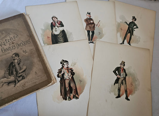 24 Antique Charles Dickens Plates / Portraits From a Broken Book - 1889 Character Sketches / Wonderful Antique Colour Plates